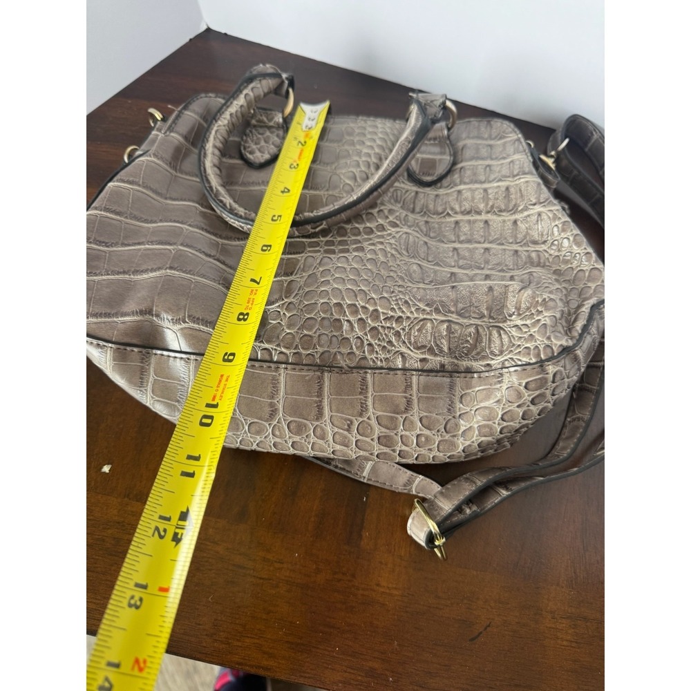 Bueno Faux Croc Embossed Satchel Handbag Brown With Crossbody‎ Strap - Picture 6 of 7